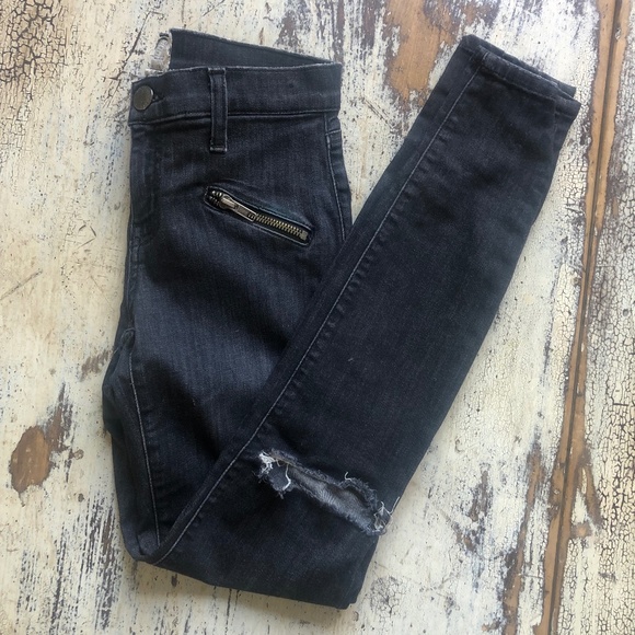 CURRENT/ELLIOTT Moto Stretch Skinny Jeans Faded Black Charcoal Size 25 - Picture 2 of 11